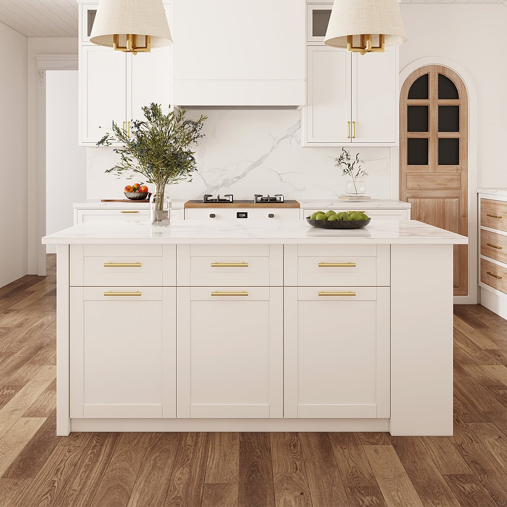 HMR 72" Modern Style Laminate Kitchen Islands with Multi-Storage - White, Sintered Stone