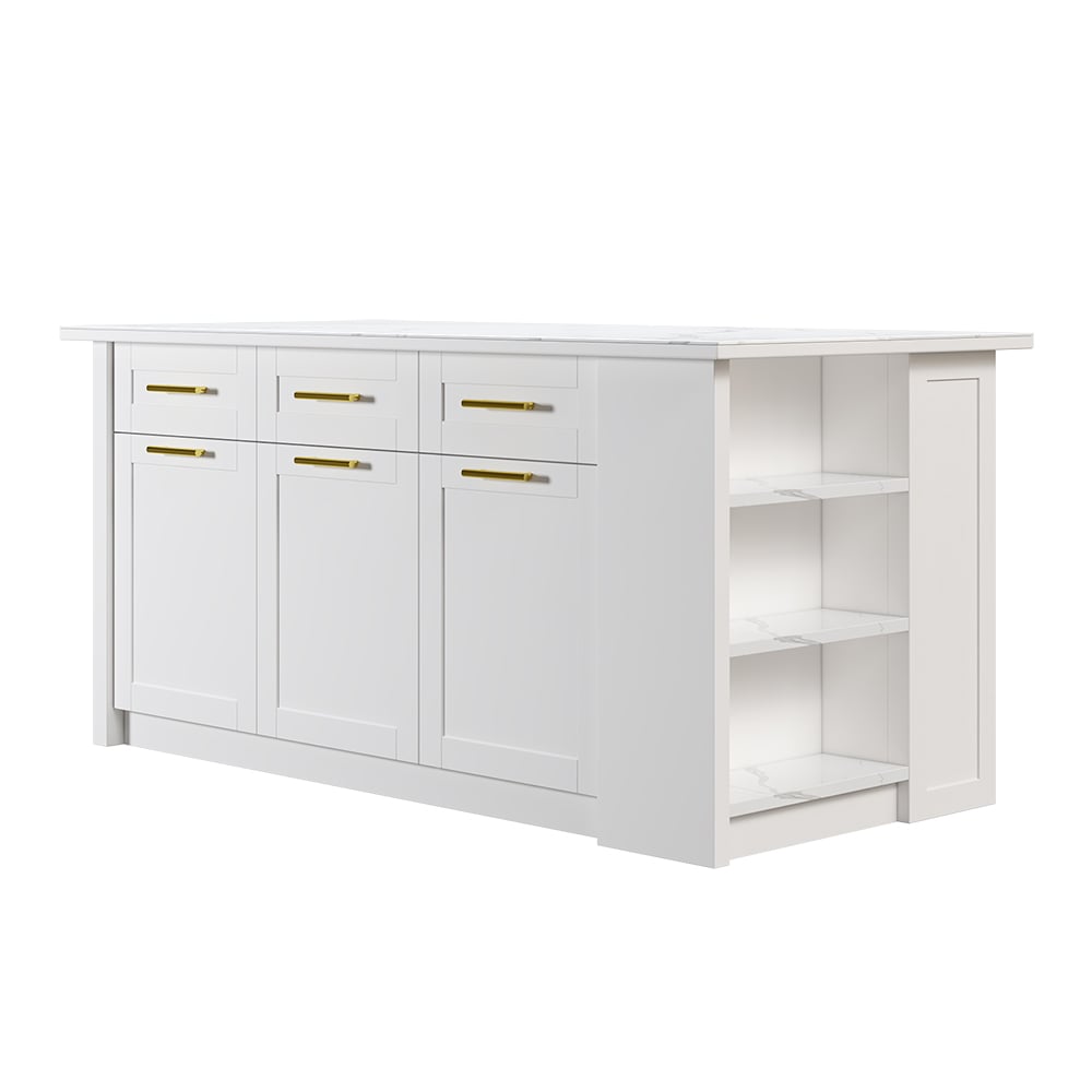 HMR 72" Modern Style Laminate Kitchen Islands with Multi-Storage - White, Sintered Stone