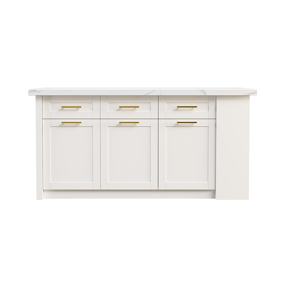 HMR 72" Modern Style Laminate Kitchen Islands with Multi-Storage - White, Sintered Stone