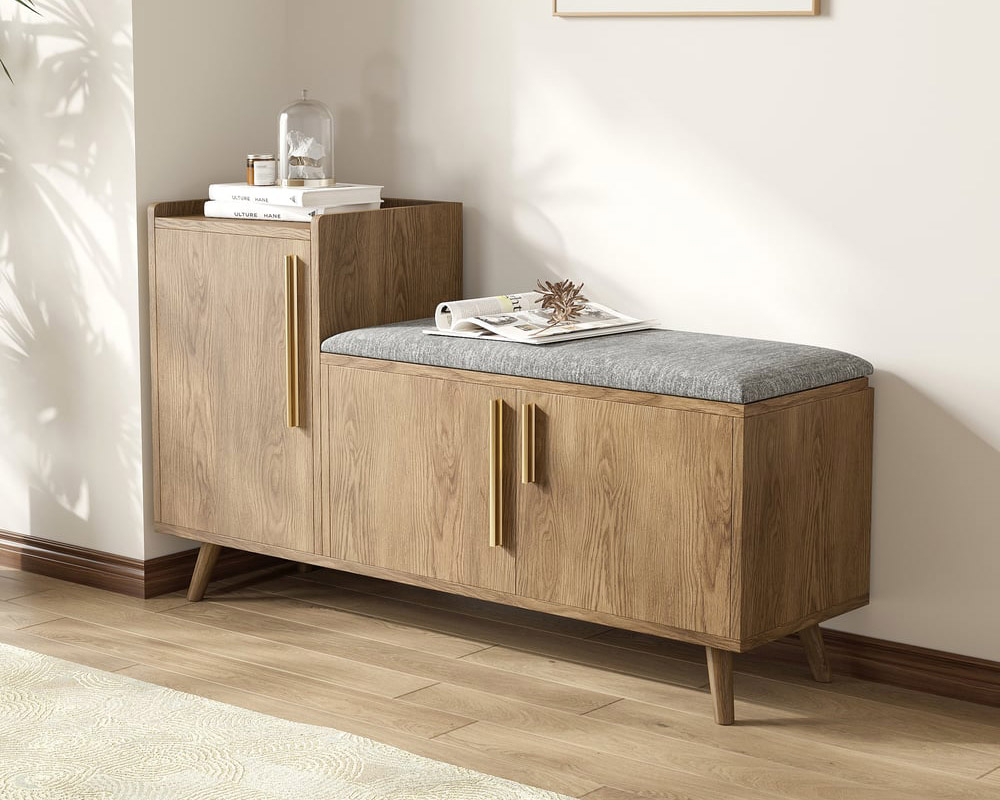 HMR - 47" Shoe Storage Bench with 3 Doors & 5 Shelves