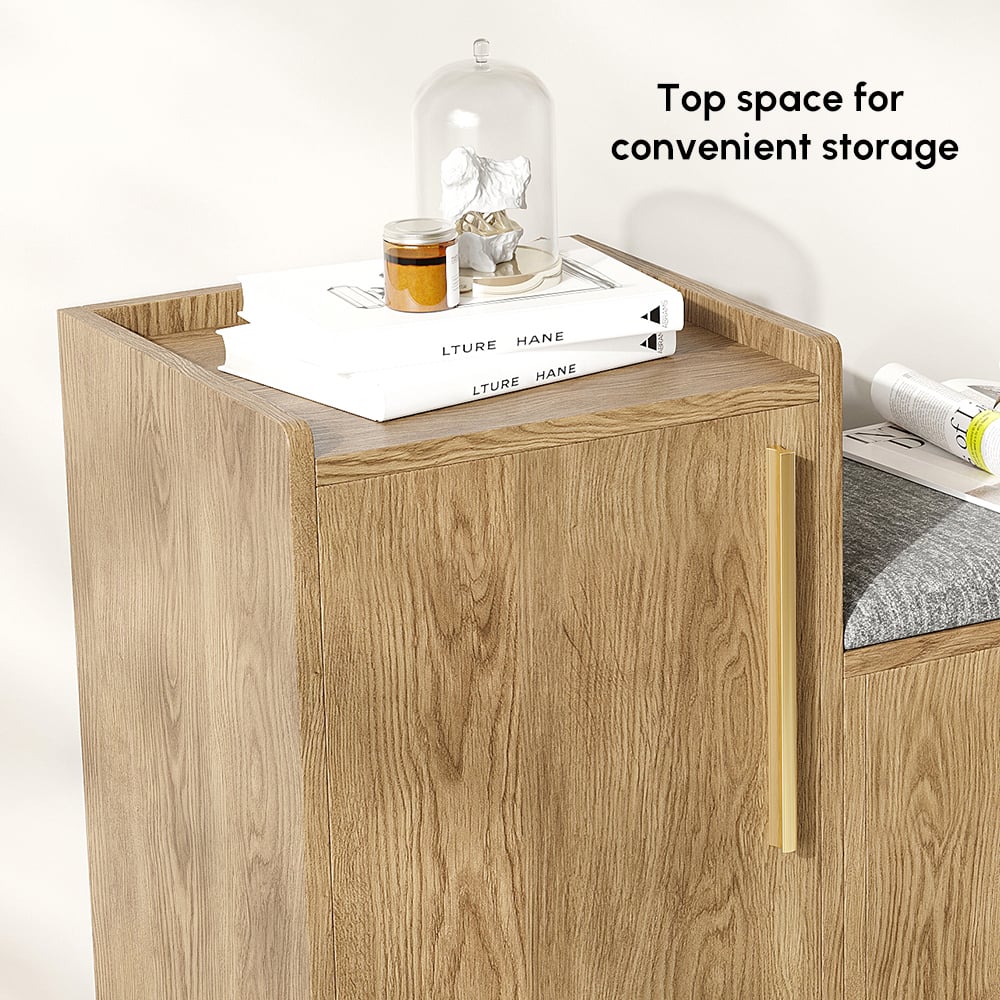 HMR 47" Shoe Storage Bench with 3 Doors & 5 Shelves - Walnut, Left Hand