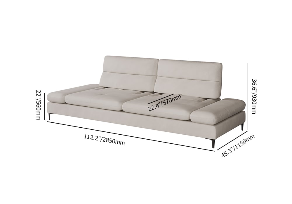 HMR - 112.2" Modern Velvet Extra Deep Seat 4 Seater Sofa with Adjustable Armrest & Backrest