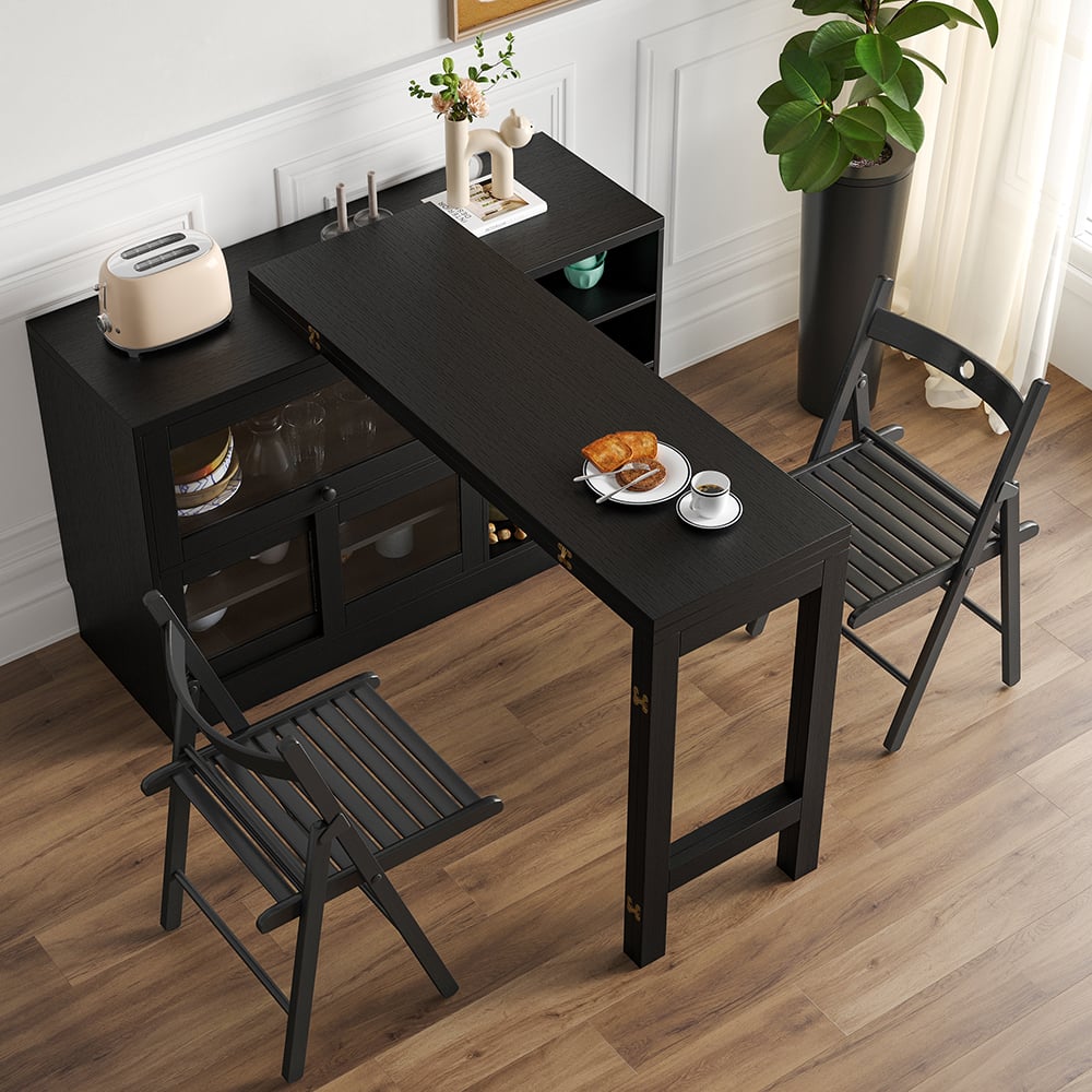 HMR Farmhouse Extendable Wood Sideboards and Cabinets with Ample Storage - Black