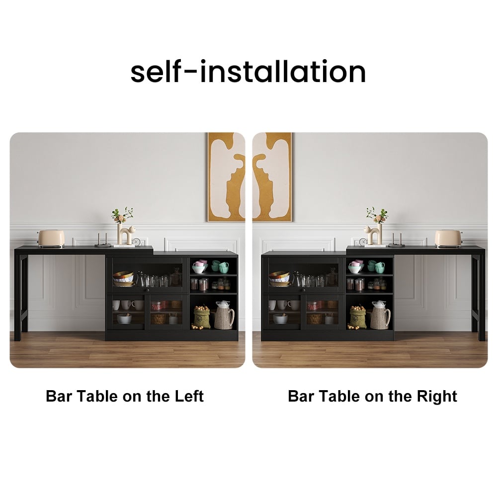HMR Farmhouse Extendable Wood Sideboards and Cabinets with Ample Storage - Black
