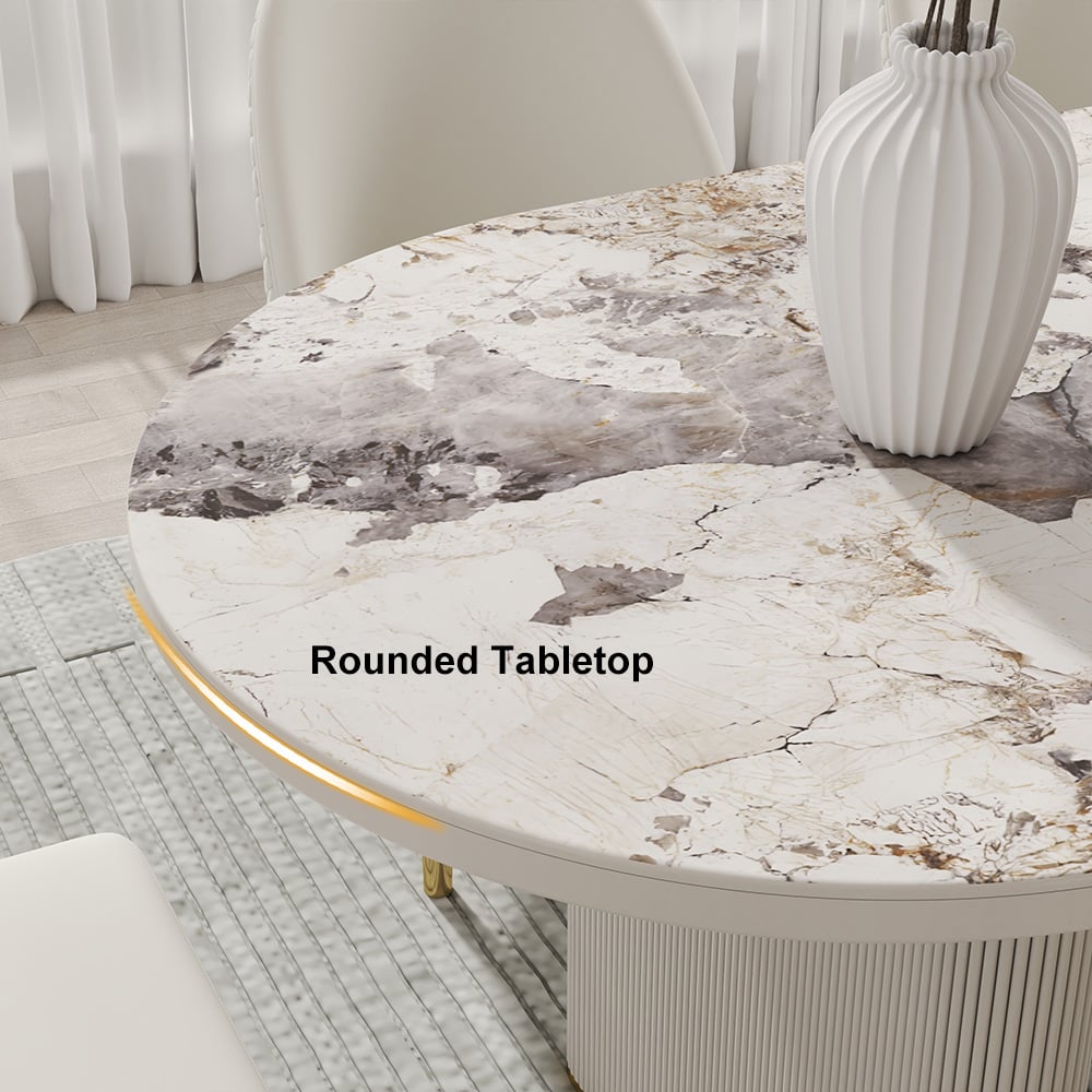HMR 79''-95'' Oval Extendable Sintered Stone Top Dining Table Seats 8-11 - White