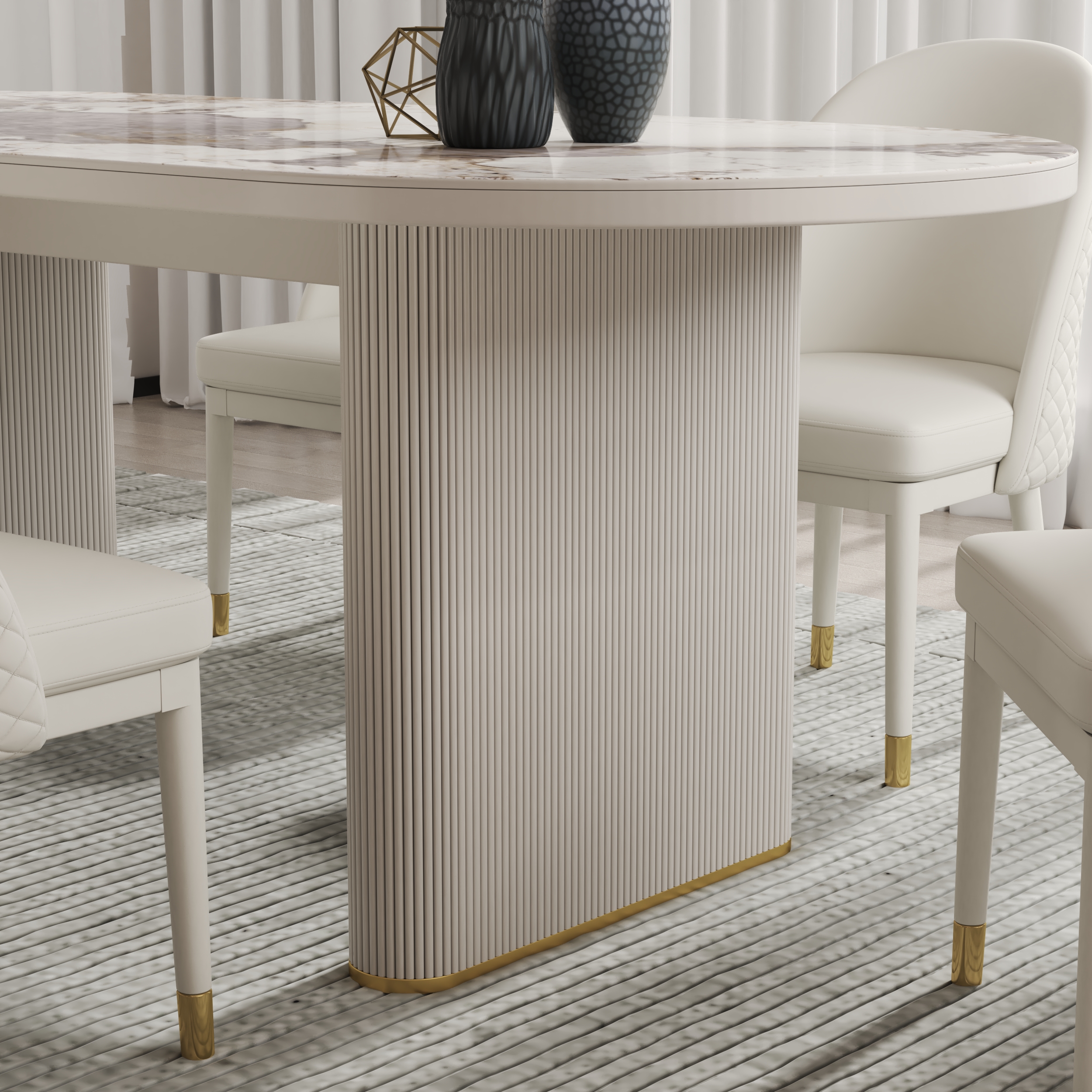 HMR 79''-95'' Oval Extendable Sintered Stone Top Dining Table Seats 8-11 - White