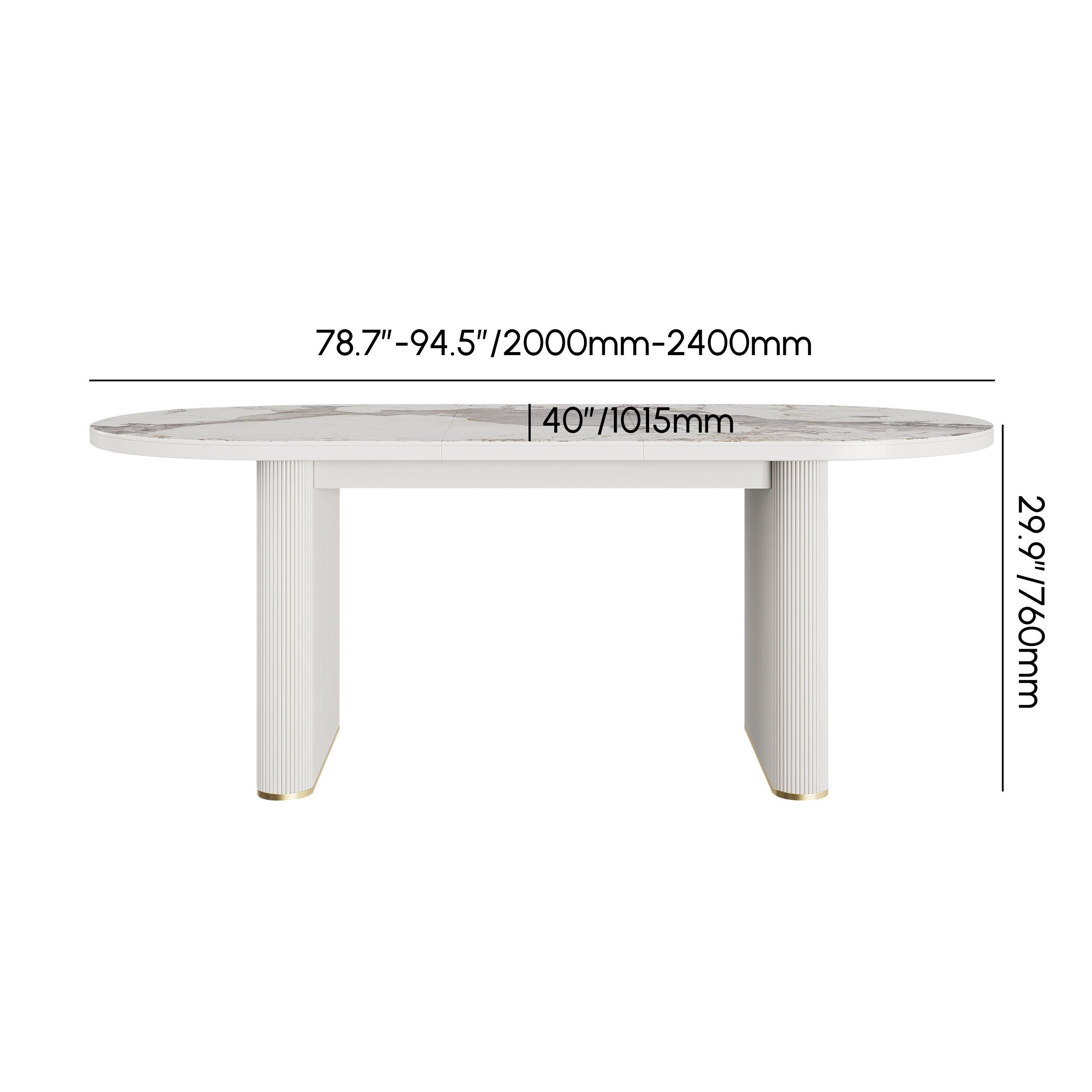 HMR 79''-95'' Oval Extendable Sintered Stone Top Dining Table Seats 8-11 - White