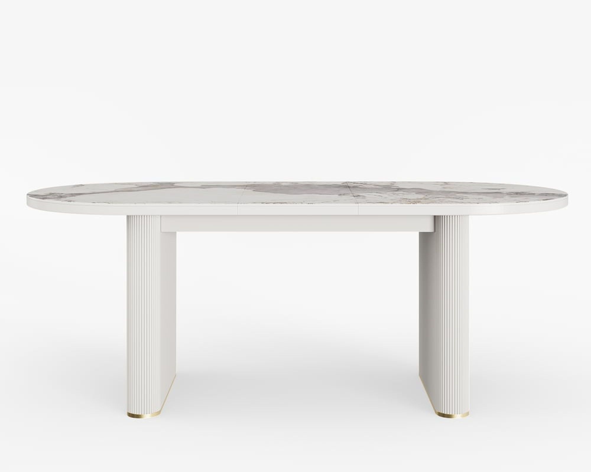 HMR 79''-95'' Oval Extendable Sintered Stone Top Dining Table Seats 8-11 - White