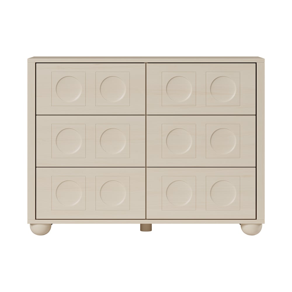HMR - 47"W Japandi Wash White Dresser 6 Drawer Chest Cabinet with Storage