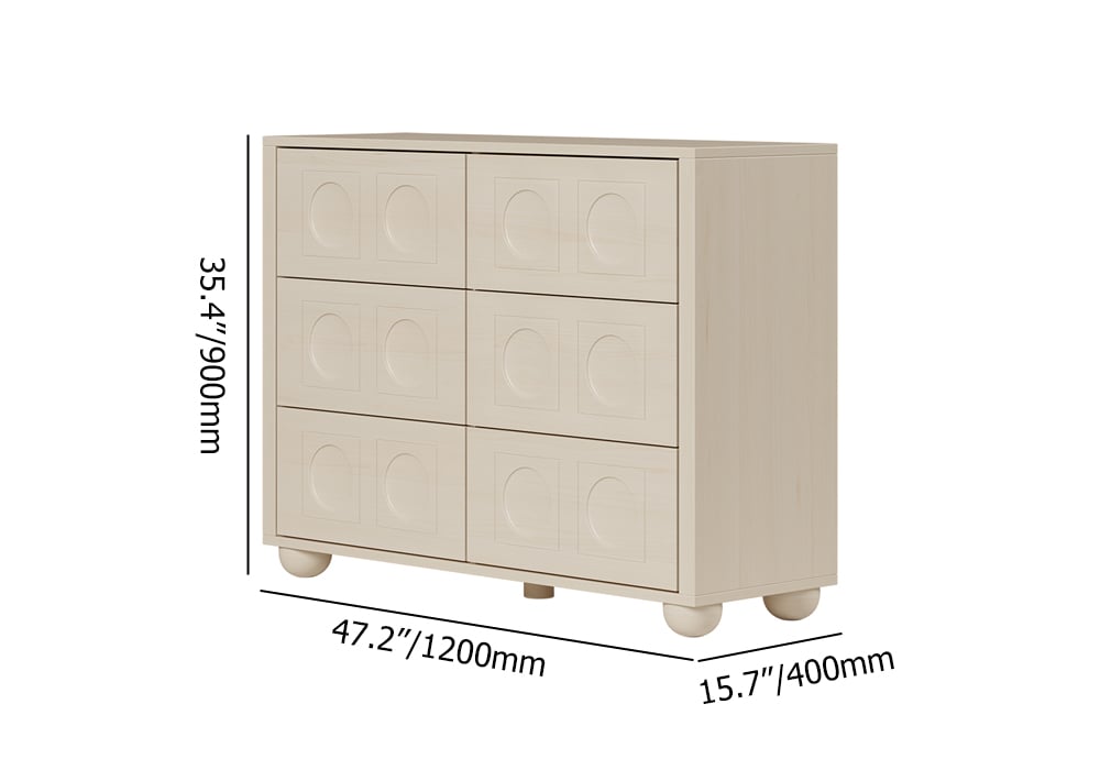 HMR - 47"W Japandi Wash White Dresser 6 Drawer Chest Cabinet with Storage