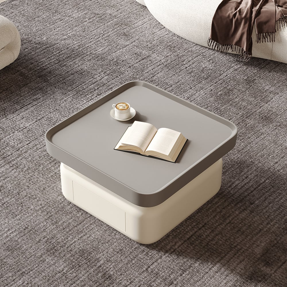 HMR - Solid Coffee Table with 2 Drawers Storage Square Living Room
