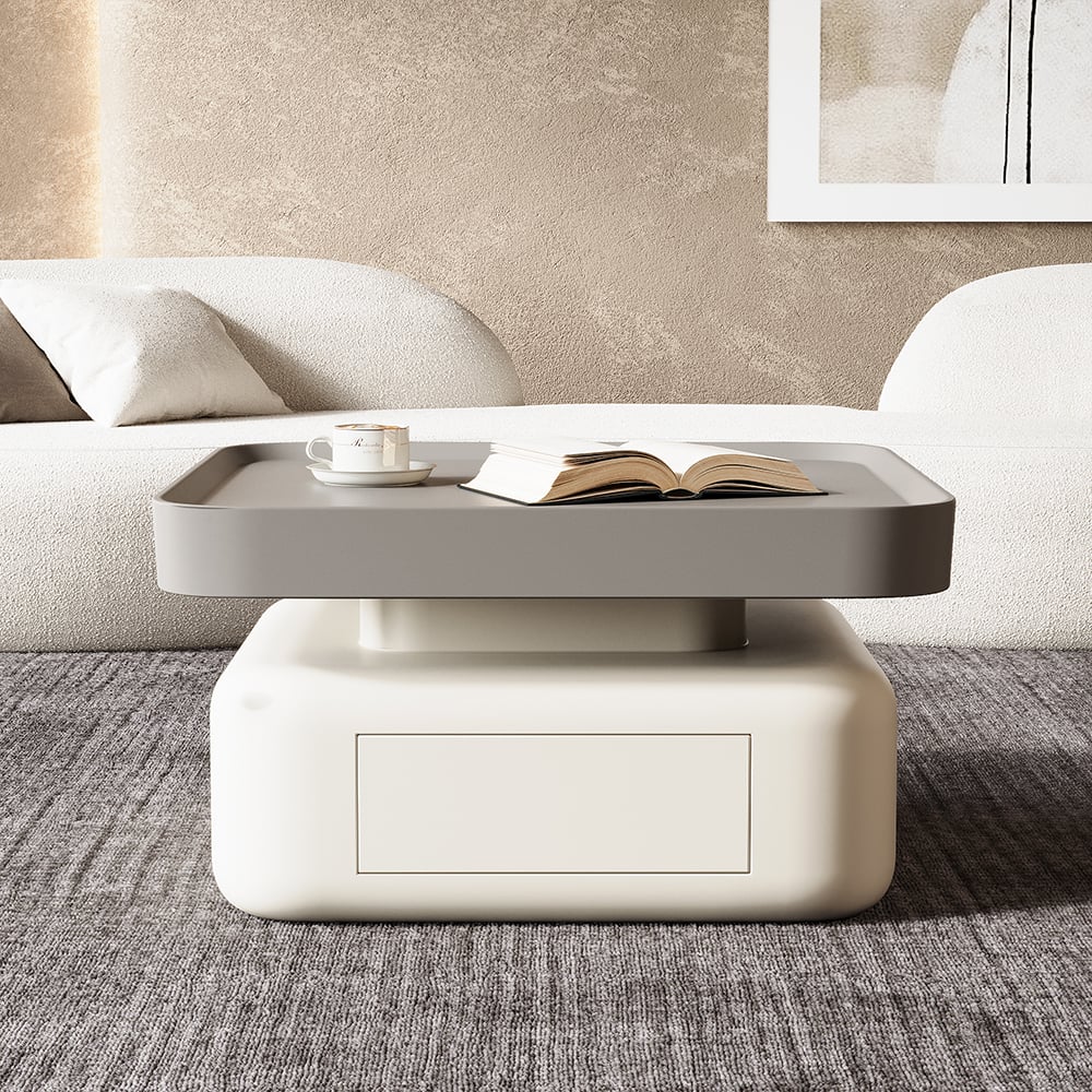 HMR - Solid Coffee Table with 2 Drawers Storage Square Living Room
