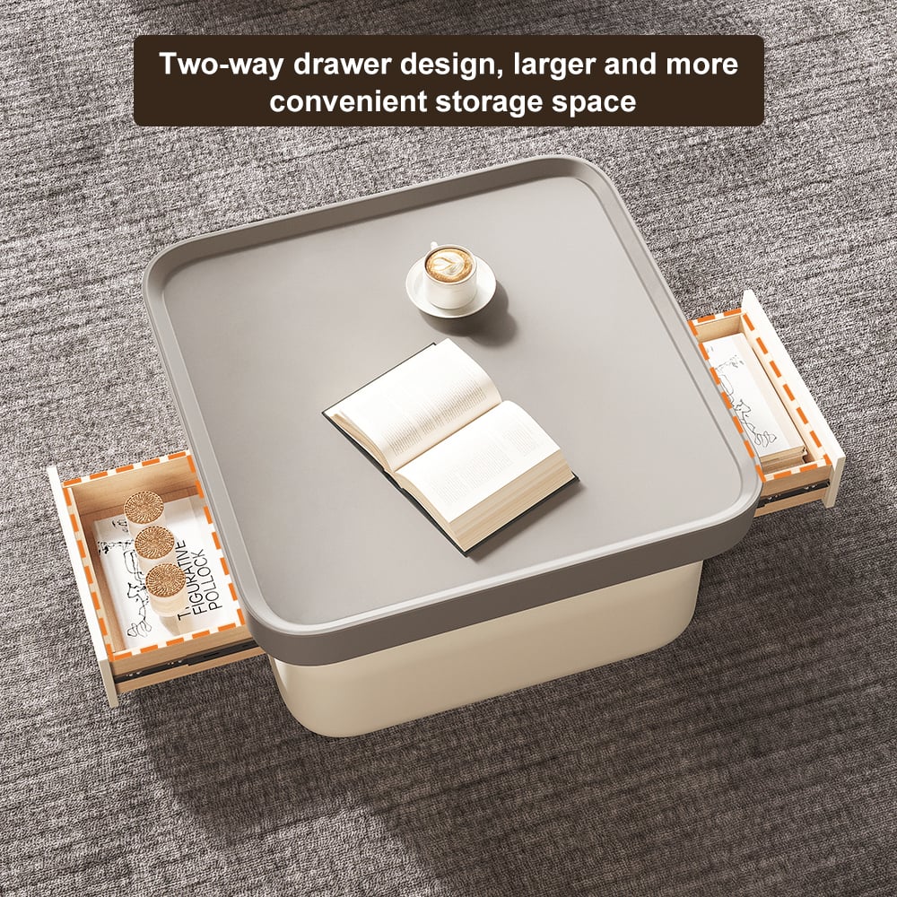 HMR - Solid Coffee Table with 2 Drawers Storage Square Living Room