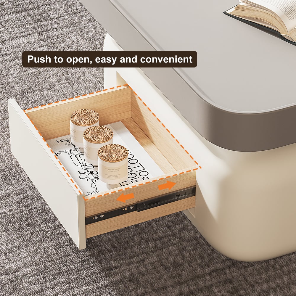HMR - Solid Coffee Table with 2 Drawers Storage Square Living Room