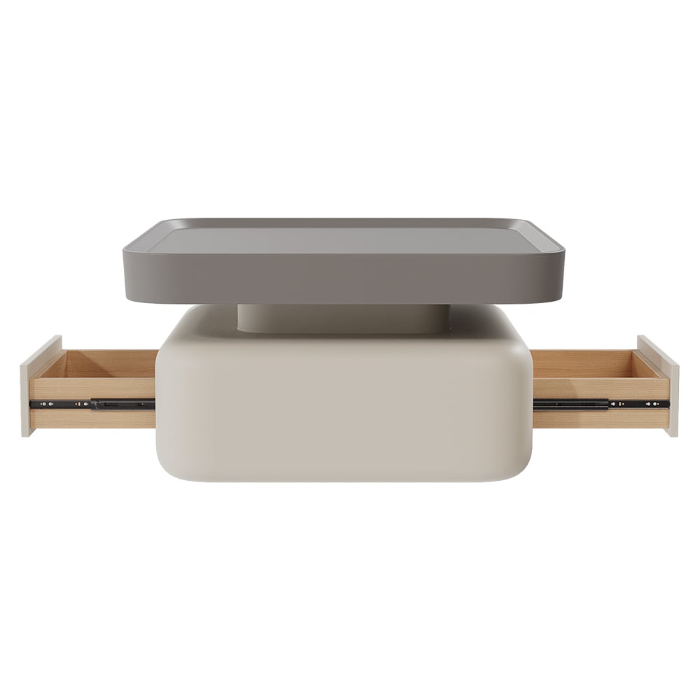 HMR - Solid Coffee Table with 2 Drawers Storage Square Living Room