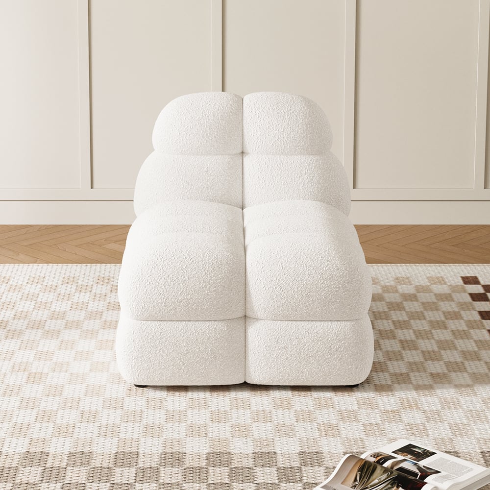 HMR - Modern Off-White Cream Boucle Accent Chair Cloud Lounge Chair Soft Cushion