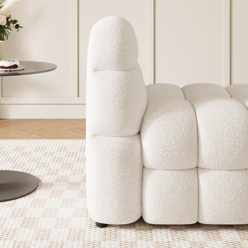 HMR - Modern Off-White Cream Boucle Accent Chair Cloud Lounge Chair Soft Cushion