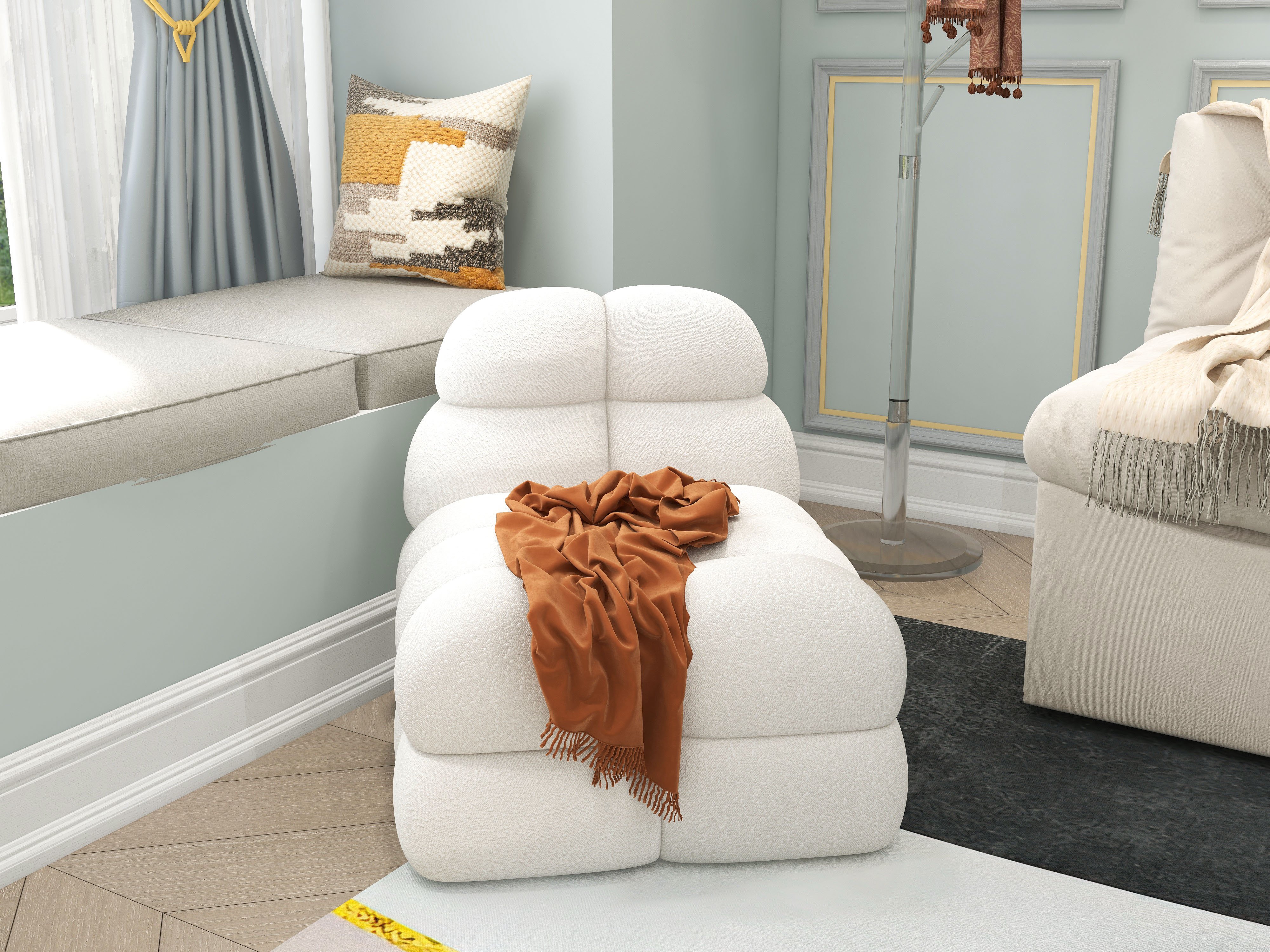 HMR - Modern Off-White Cream Boucle Accent Chair Cloud Lounge Chair Soft Cushion