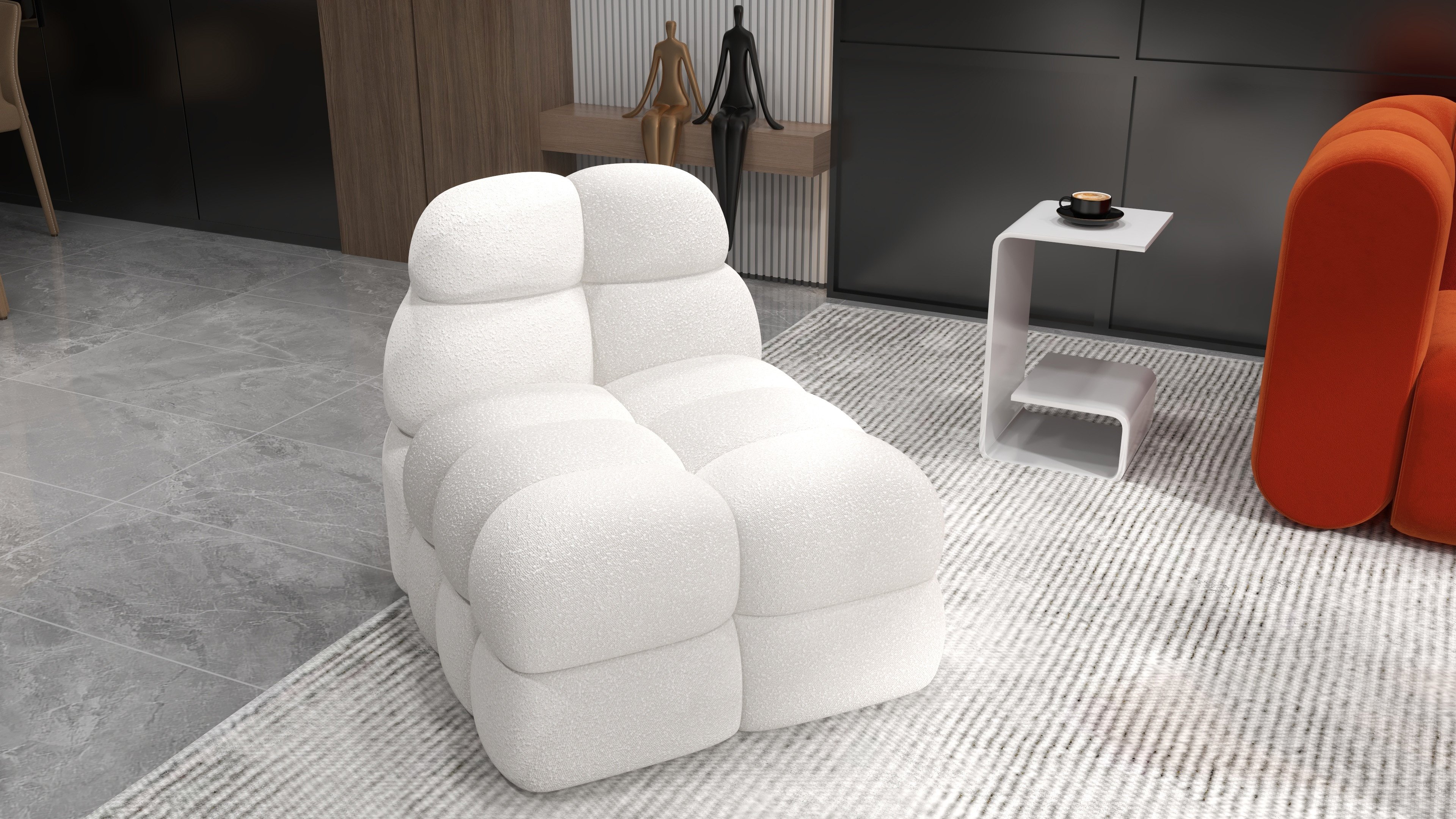 HMR - Modern Off-White Cream Boucle Accent Chair Cloud Lounge Chair Soft Cushion