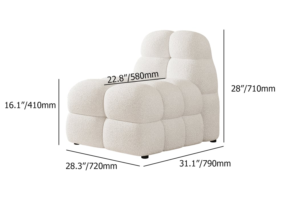 HMR - Modern Off-White Cream Boucle Accent Chair Cloud Lounge Chair Soft Cushion