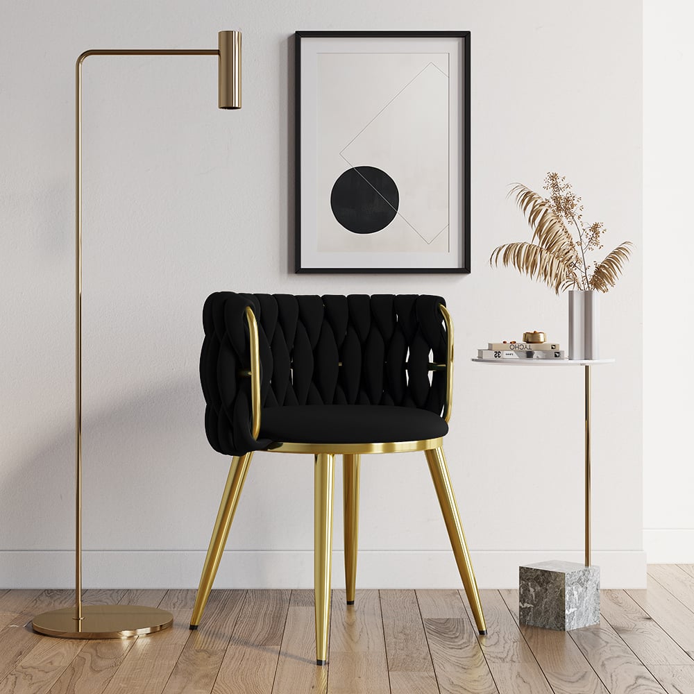 HMR Sweave Nordic Barrel Dining Chair with Velvet Upholstery - Black