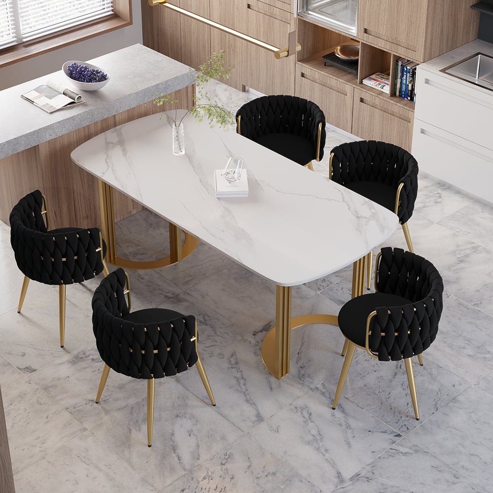 HMR Sweave Nordic Barrel Dining Chair with Velvet Upholstery - Black