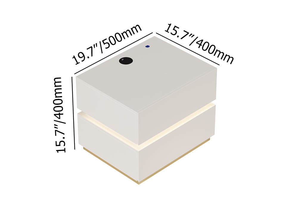 HMR Nightstand with Light & Charging Station - White, 2 Drawers, Single