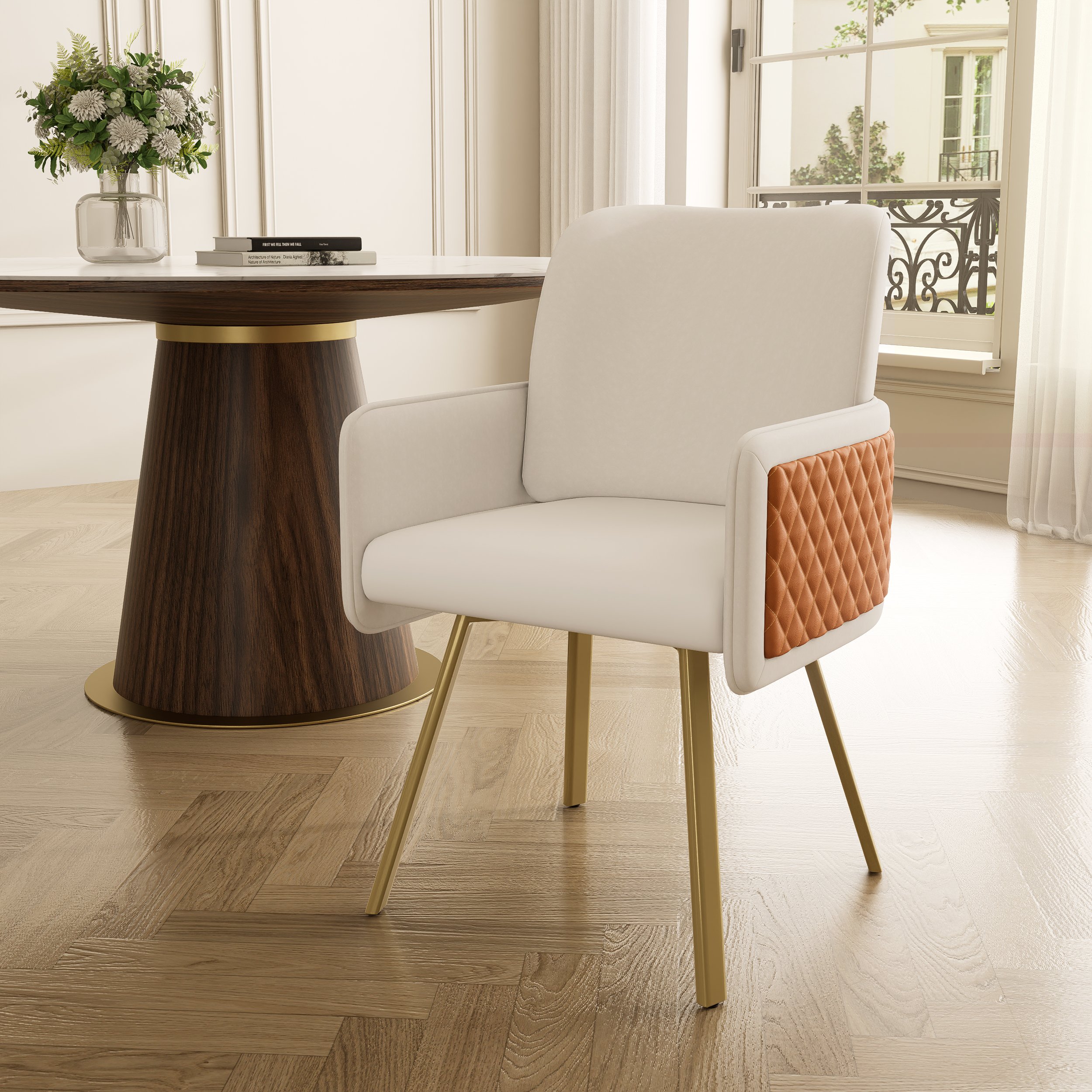 HMR - Modern Swivel Dining Chairs with PU Leather Upholstery White