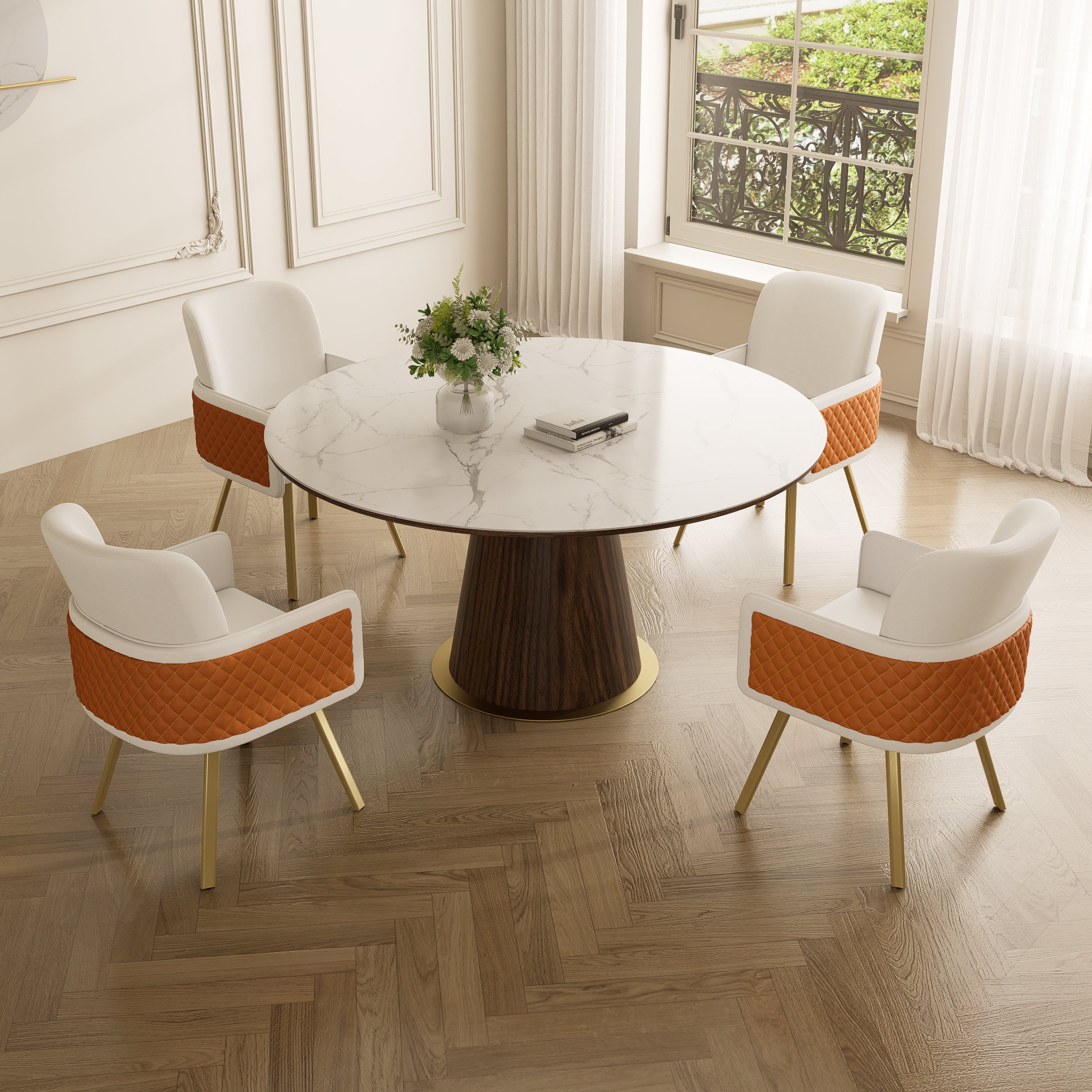 HMR - Modern Swivel Dining Chairs with PU Leather Upholstery White