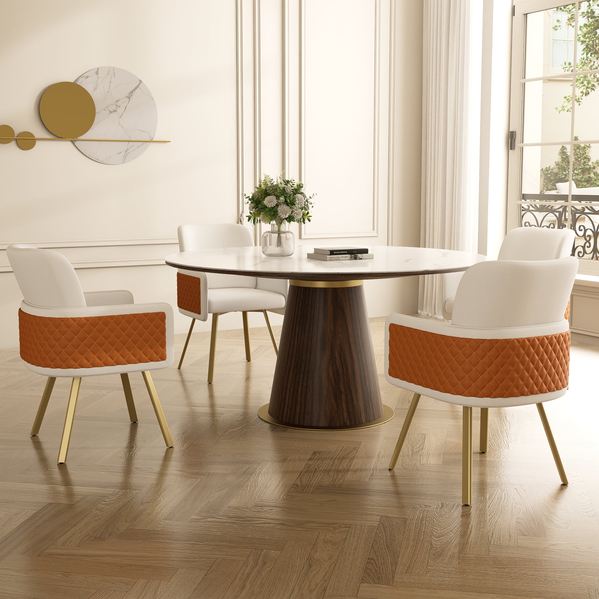 HMR - Modern Swivel Dining Chairs with PU Leather Upholstery White