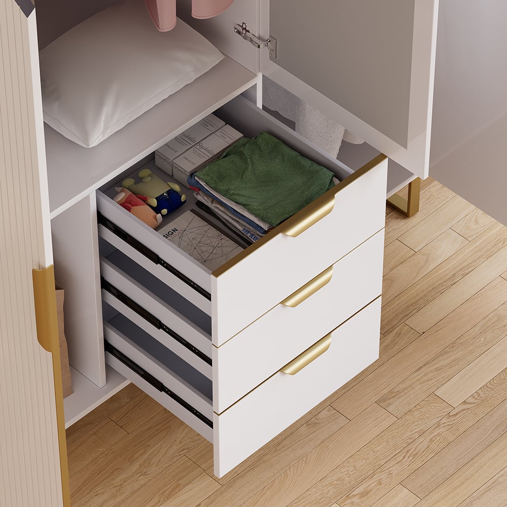 HMR - Aro Modern 3 Door Mirrored Armoire Dresser with Shelves & Drawers Tall Wardrobe Closet