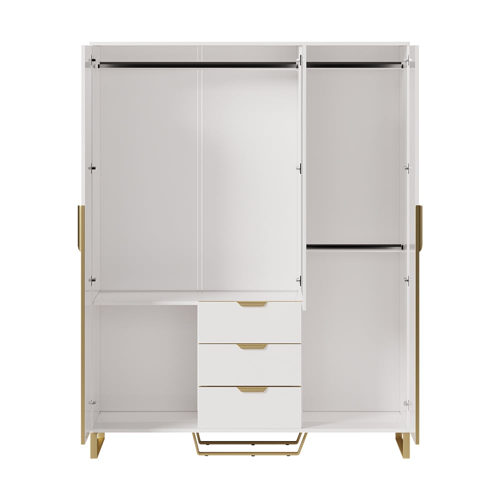 HMR - Aro Modern 3 Door Mirrored Armoire Dresser with Shelves & Drawers Tall Wardrobe Closet
