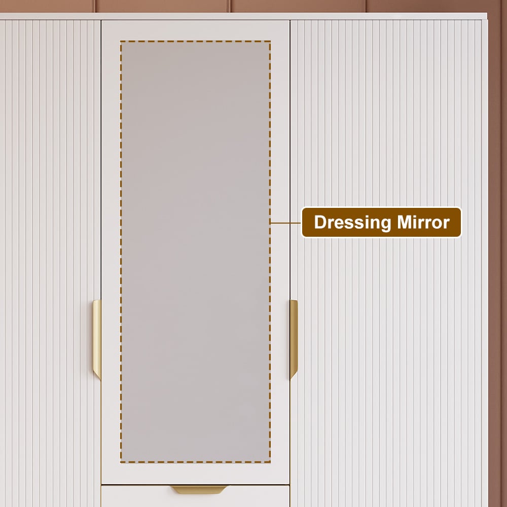HMR - Aro Modern 3 Door Mirrored Armoire Dresser with Shelves & Drawers Tall Wardrobe Closet