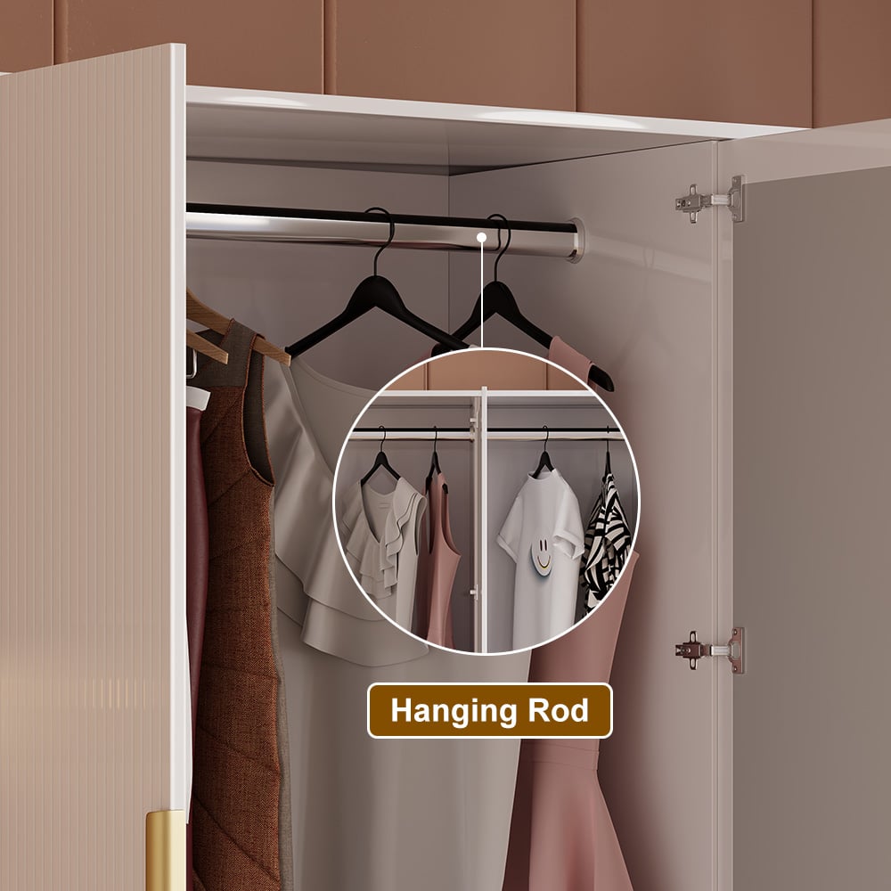 HMR - Aro Modern 3 Door Mirrored Armoire Dresser with Shelves & Drawers Tall Wardrobe Closet