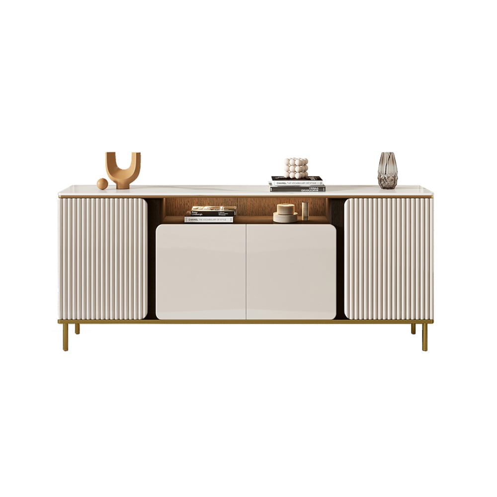HMR - 63" Sintered Stone Top Tall Beige TV Stand with 4 Doors & 5 Shelves