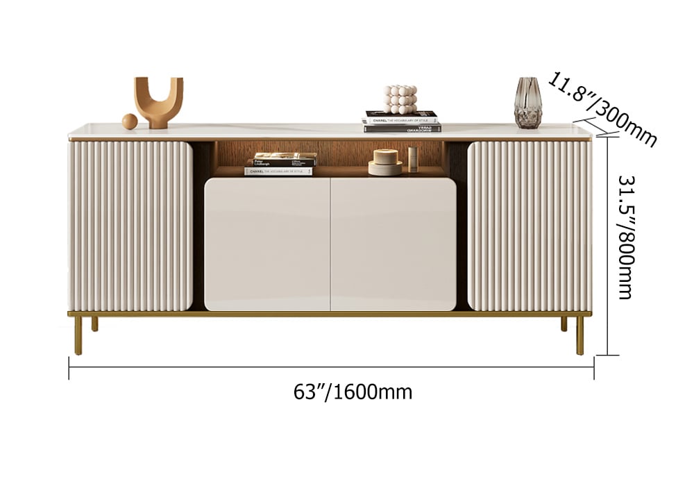 HMR - 63" Sintered Stone Top Tall Beige TV Stand with 4 Doors & 5 Shelves
