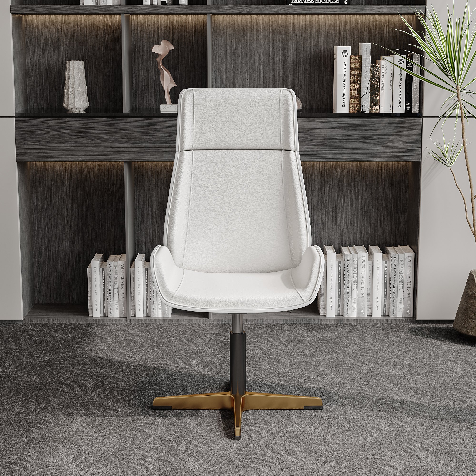 HMR Modern Home Office Chair with Upholstered High Back - White, Leather
