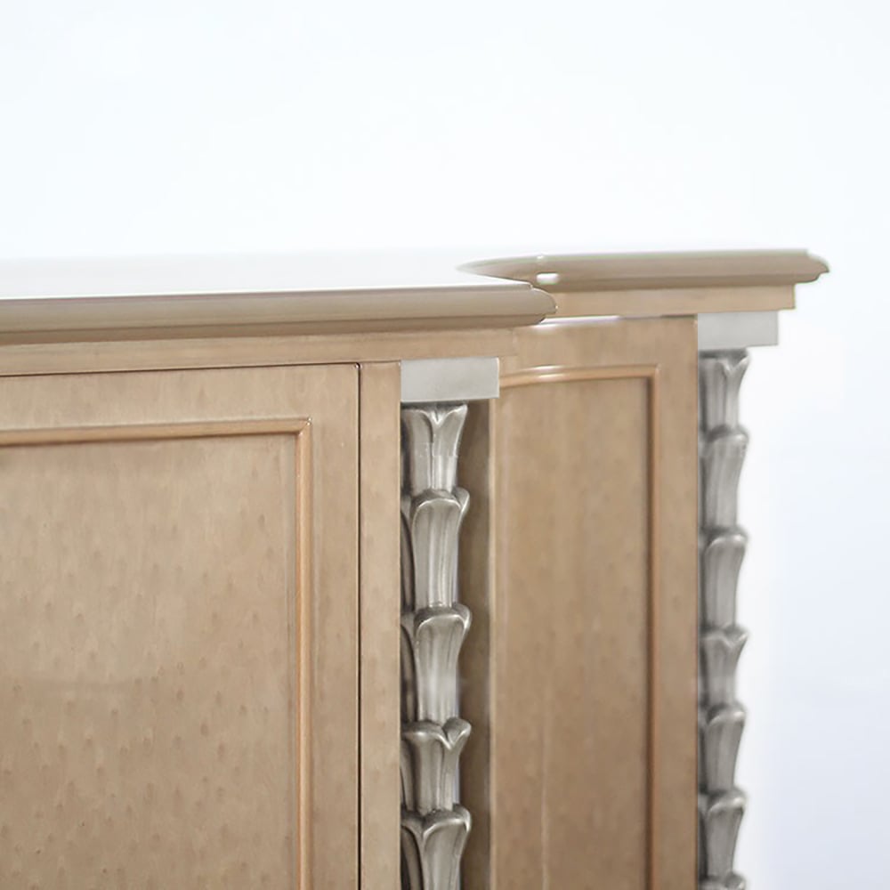 HMR - 68" Farmhouse Khaki Sideboard Carved Buffet Cabinet with Doors & Adjustable Shelves