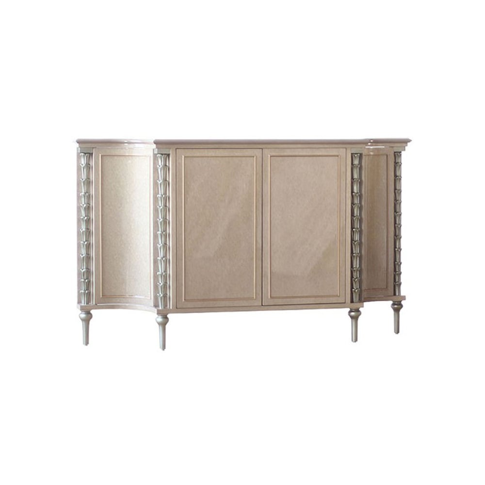 HMR - 68" Farmhouse Khaki Sideboard Carved Buffet Cabinet with Doors & Adjustable Shelves