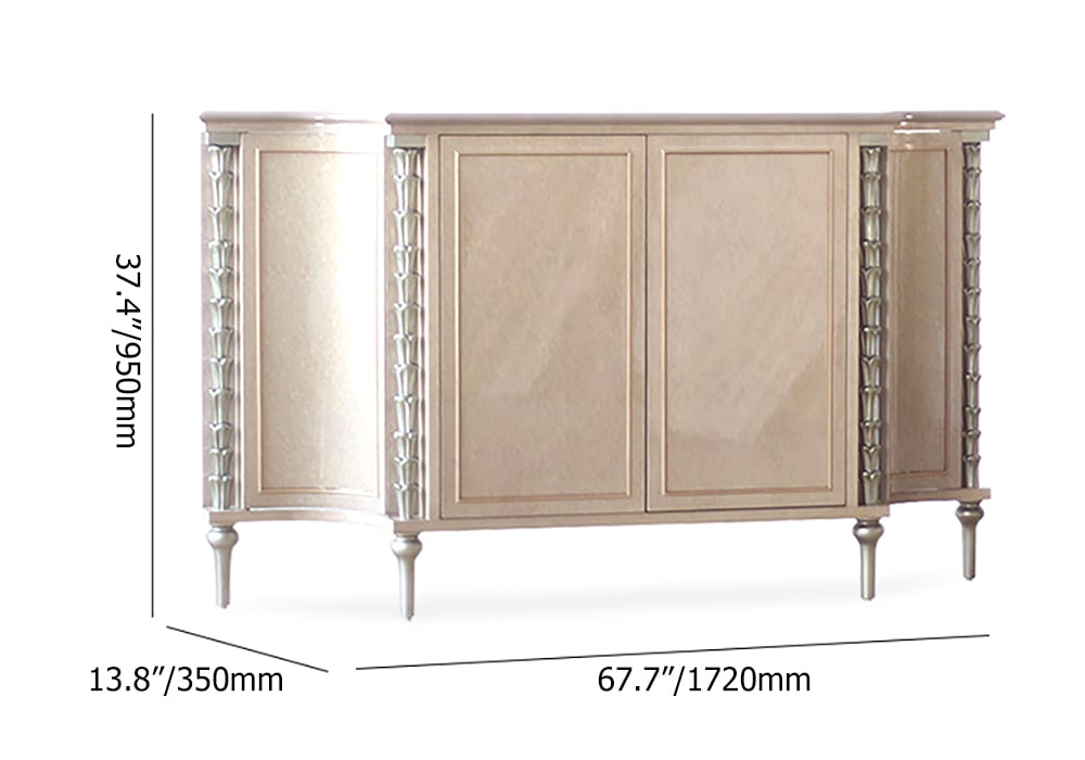 HMR - 68" Farmhouse Khaki Sideboard Carved Buffet Cabinet with Doors & Adjustable Shelves