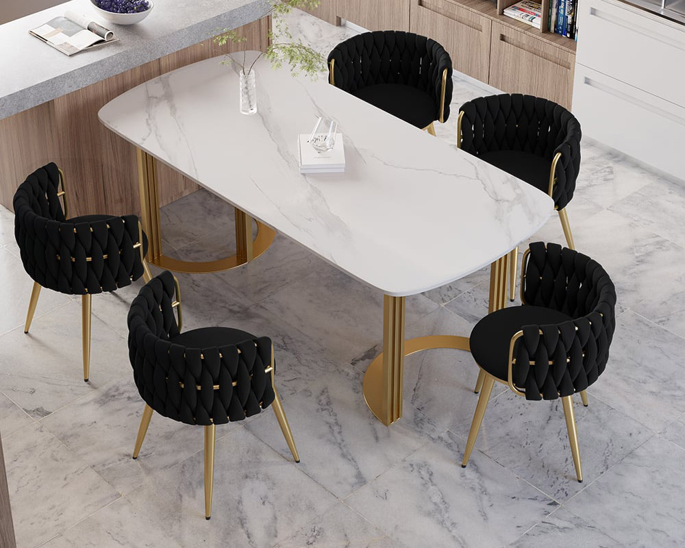 HMR Sweave Nordic Barrel Dining Chair with Velvet Upholstery (Set of 8) - Black