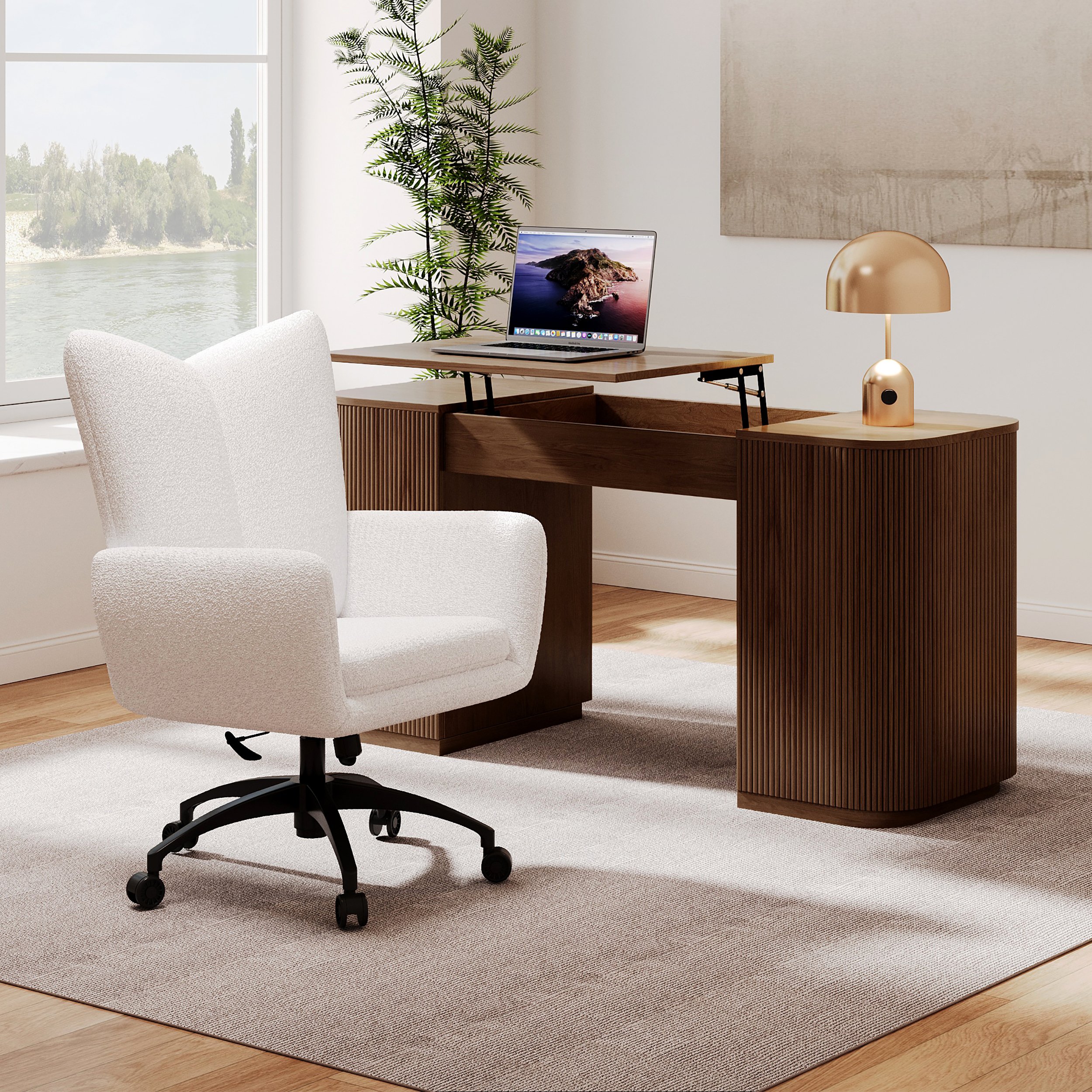 HMR - Modern Boucle White Adjustable Office Chair