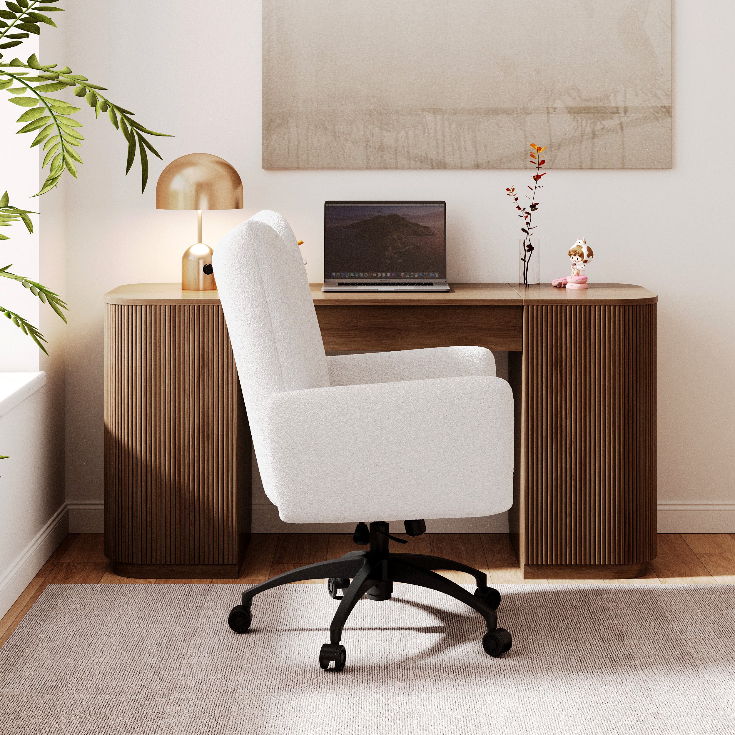 HMR - Modern Boucle White Adjustable Office Chair