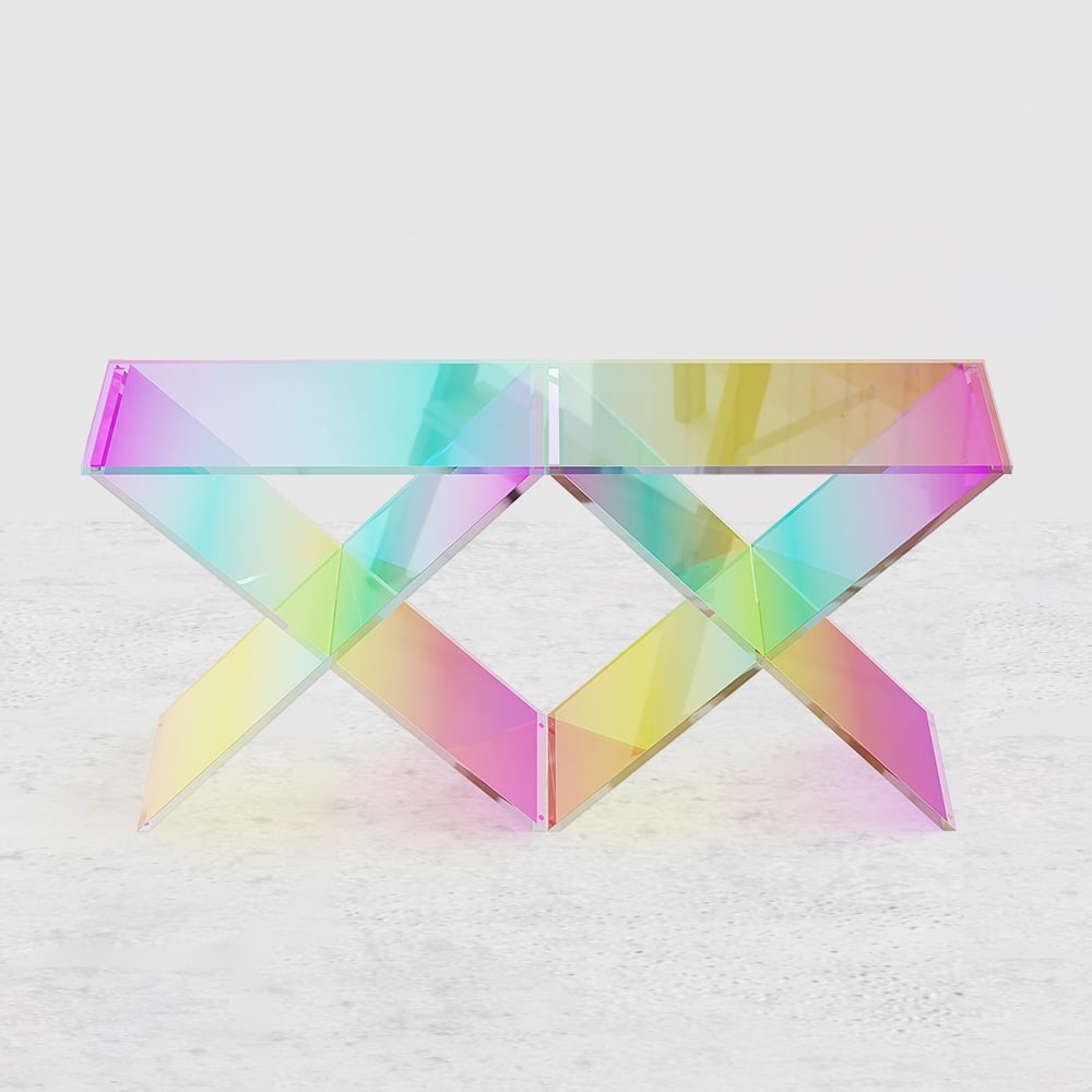 HMR - Clearic 47.2" Acrylic Iridescent Console Table Modern Accent Entryway Cross Base