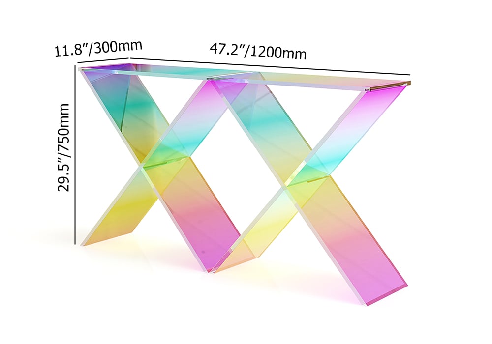 HMR - Clearic 47.2" Acrylic Iridescent Console Table Modern Accent Entryway Cross Base