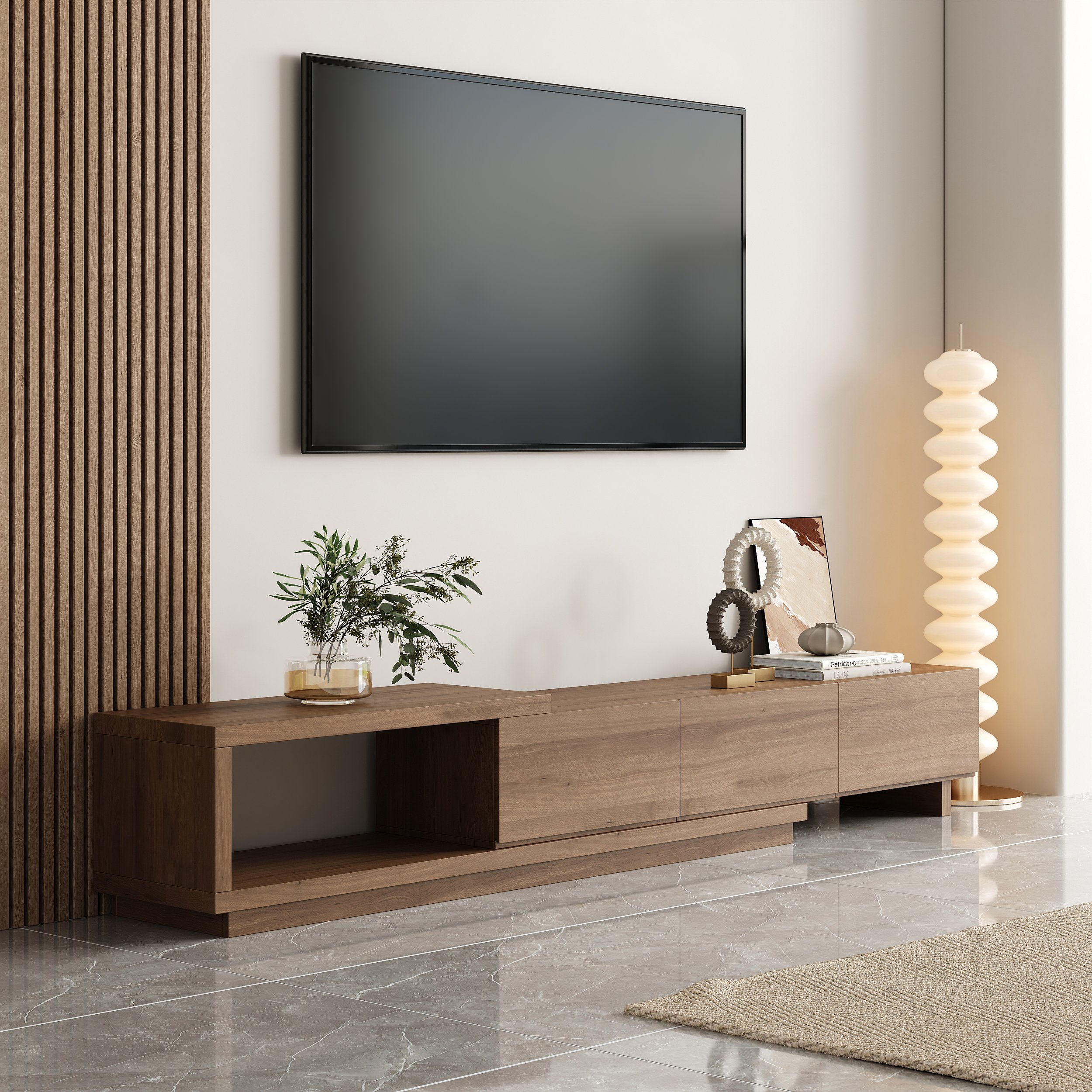 HMR Quoint Extendable TV Stand with 3 Drawers (71"-100") - Walnut, MDF