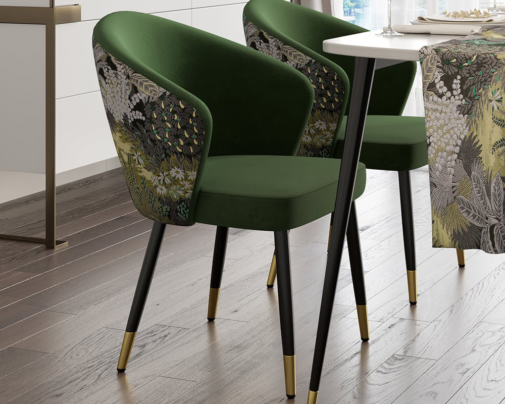 HMR Modern Dining Chairs with Velvet Upholstery - Green, 2-Pieces