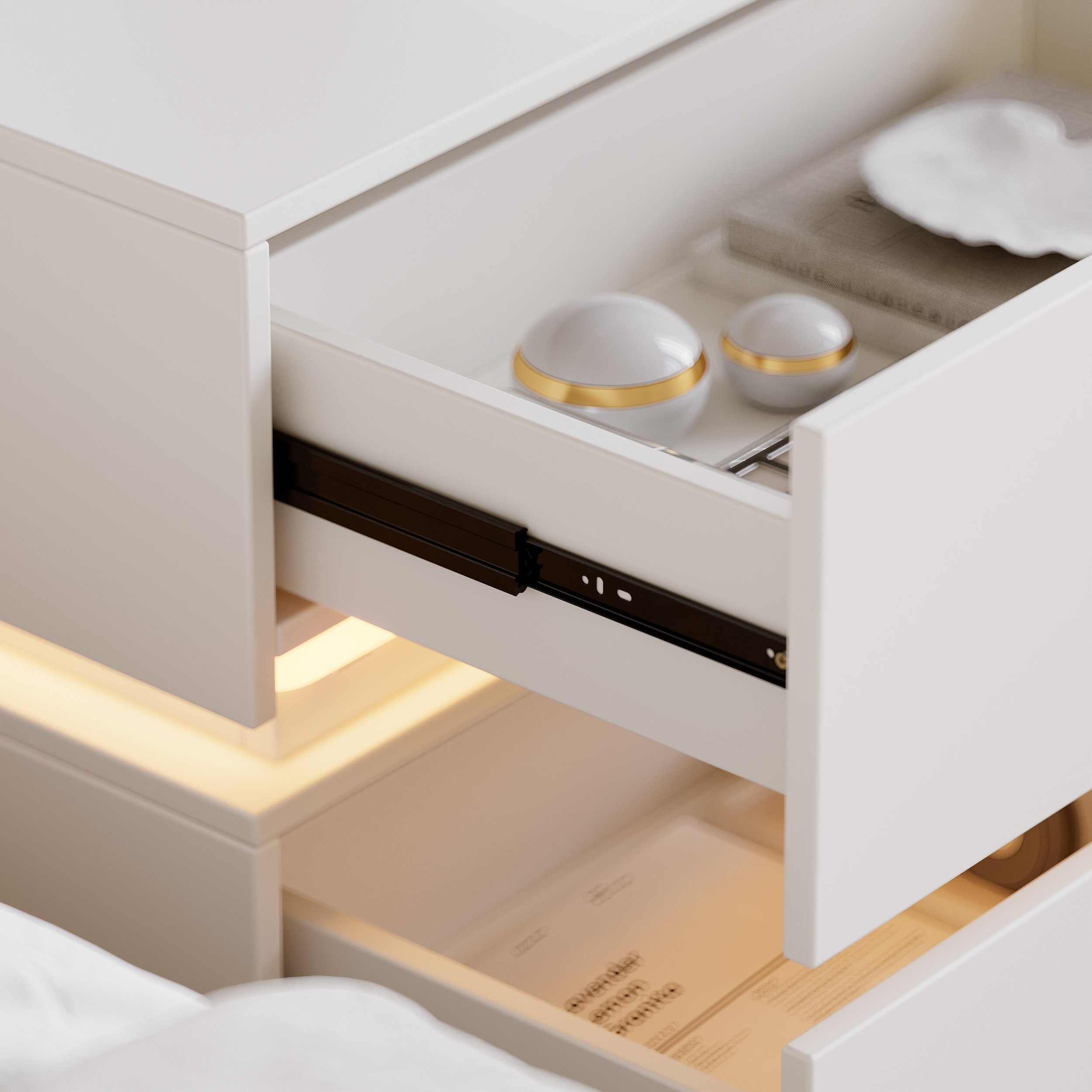 HMR LED Mirror Makeup Vanity Set with 2 Smart Nightstands - White, 2 Drawers