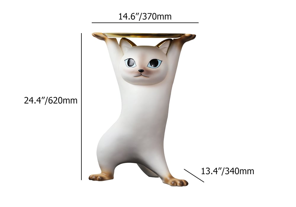HMR - Cat Deco Resin Figurine Side Table with Tray Top