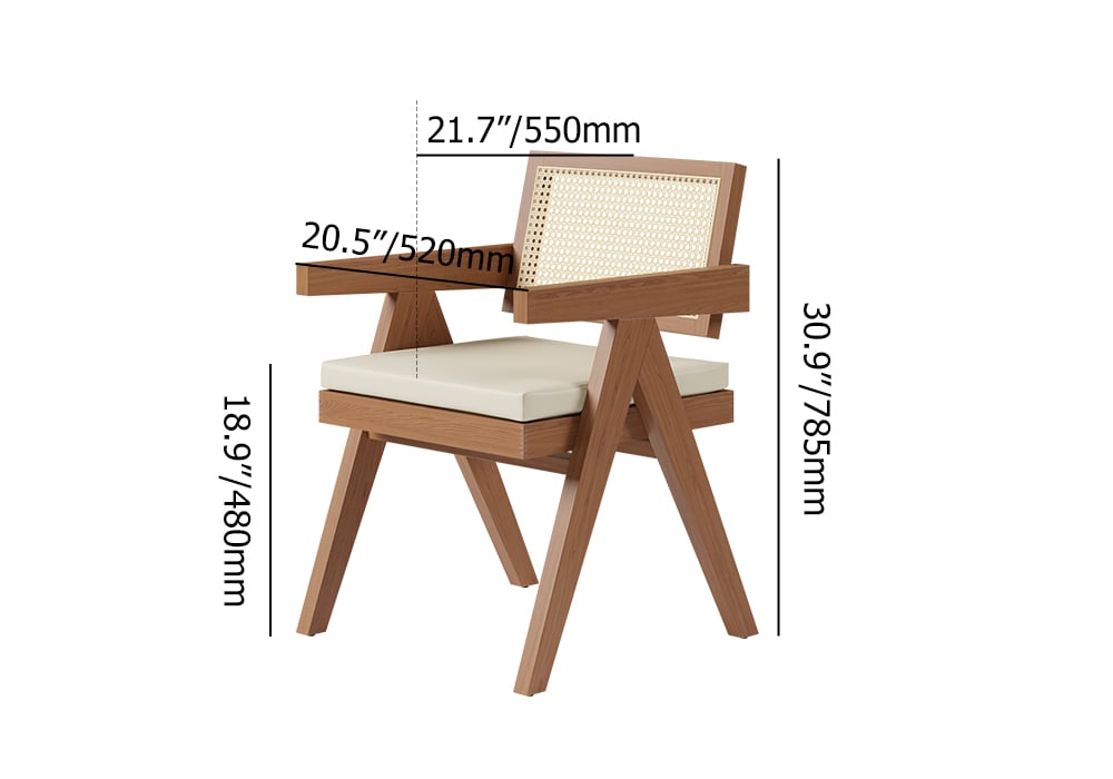 HMR Archic Japandi Bleached Wood Rattan Dining Chair with Solid Wood Frame - Walnut, With Upholstery, 2-Pieces